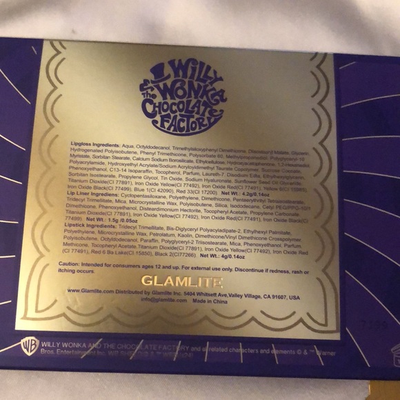 Glamlite x Willy Wonka 3PC Lip Kit Liner Lipstick & Lipgloss + Golden Ticket NIB - Picture 5 of 16